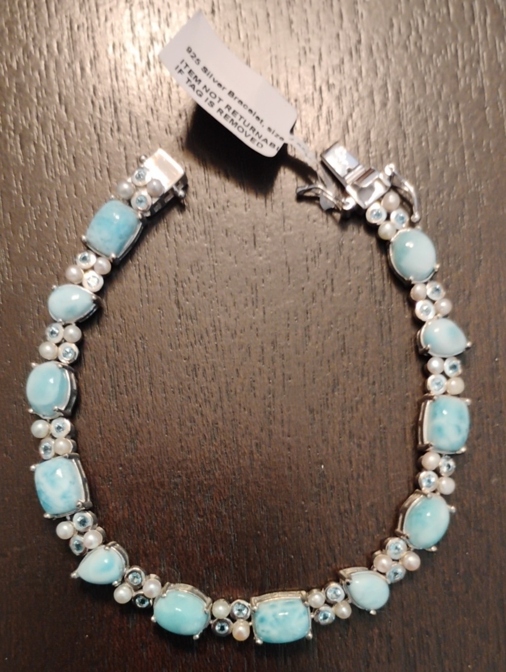 Larimar 925 Sterling Silver Multi Gemstone Tennis Bracelet NWT